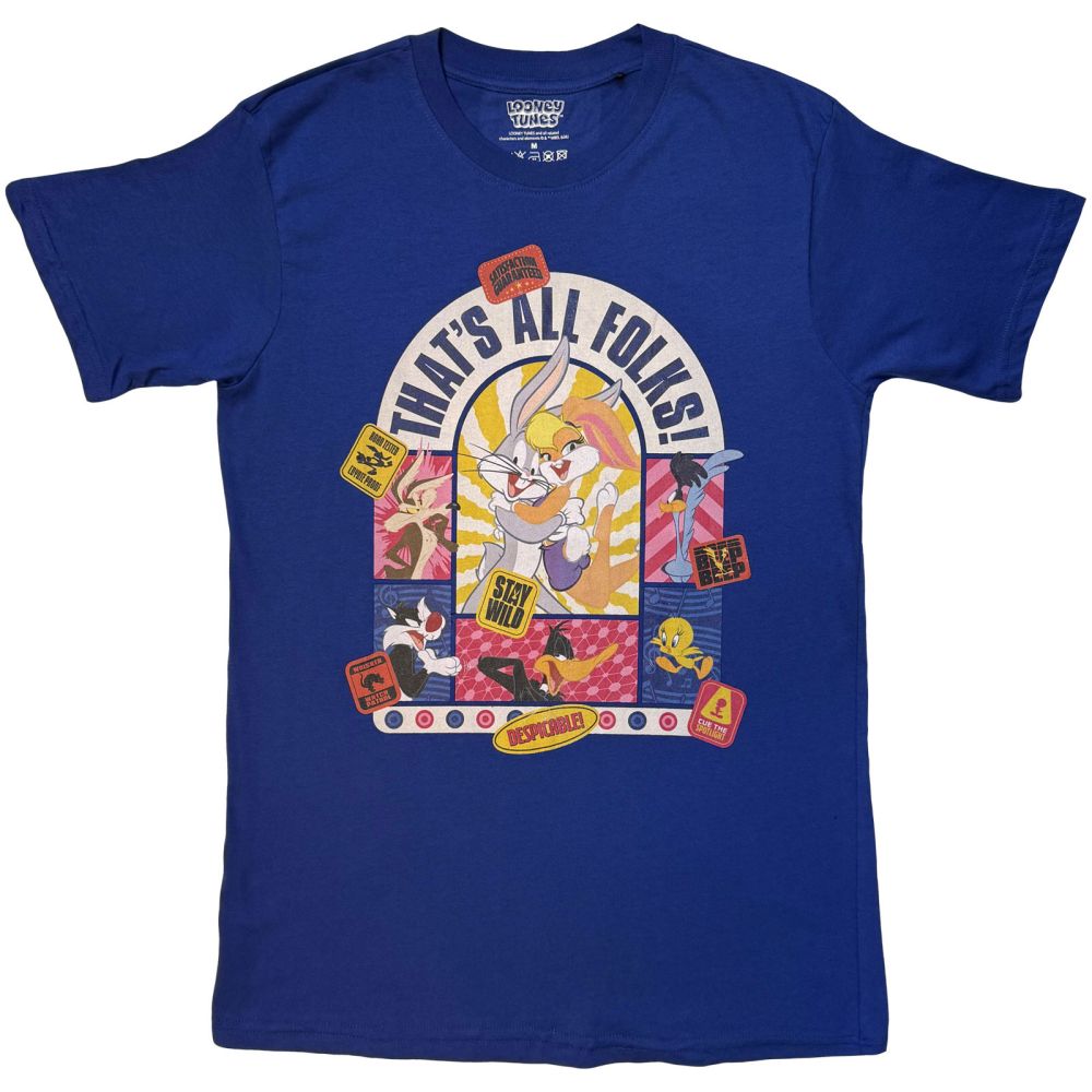 Looney Tunes - That's All Folks Cartoon Stamps Herren TShirt - Blau